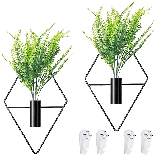 Miniatura 1 de 2 macetas colgantes en forma de diamante con plantas artificiales, maceta colgante de pared, jarrón colgante de metal para plantas de interior,