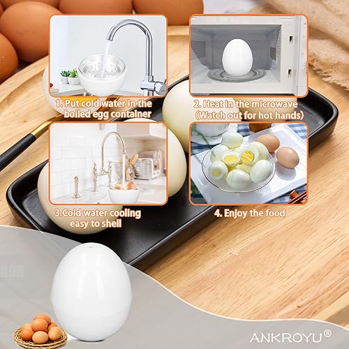 Miniatura 5 de Olla rápida para huevos para microondas, capacidad para 4 huevos, diseño compacto, material ABS, forma de huevo, herramientas de cocina, función de