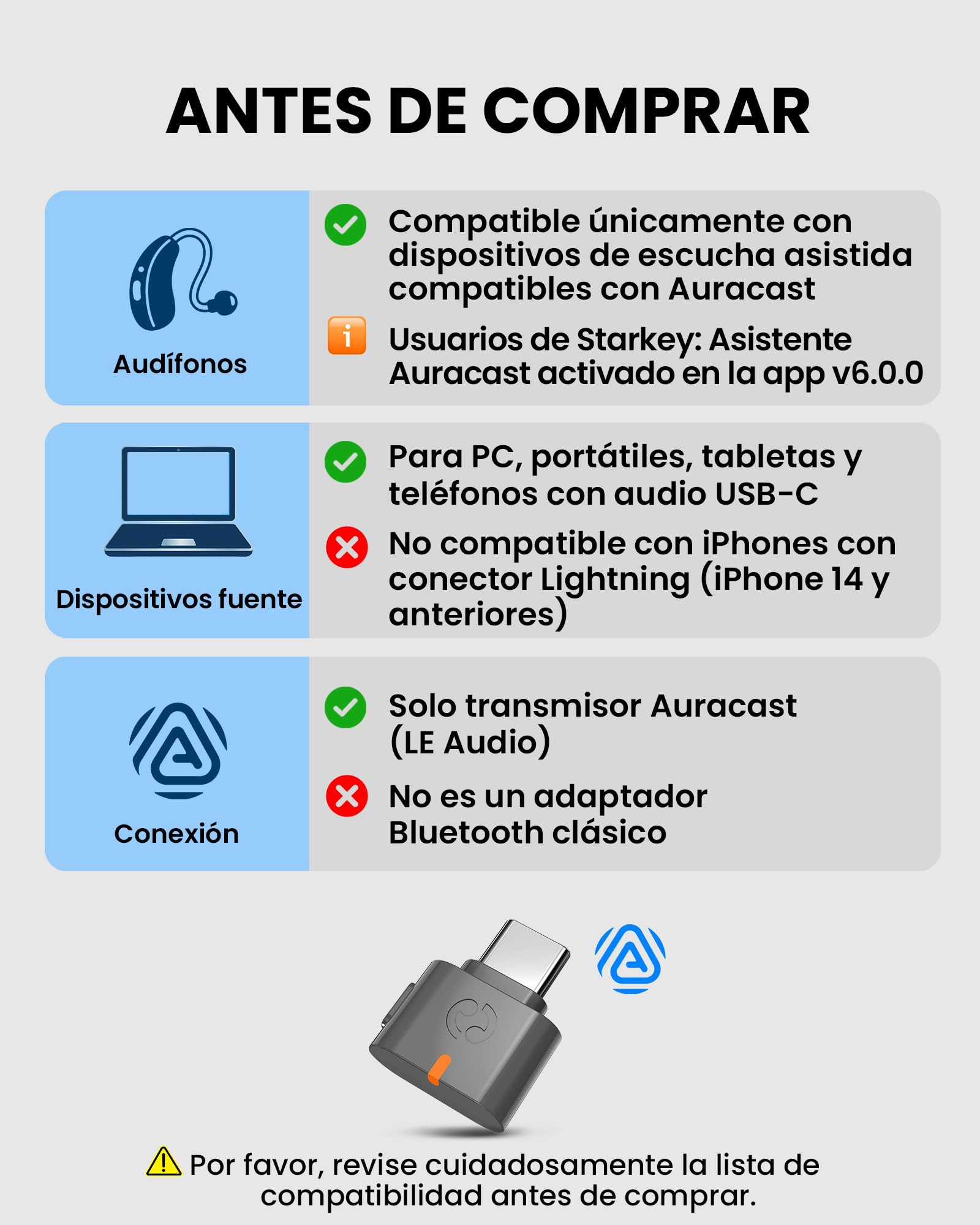 Avantree C82 Aura – Transmisor de Audio Auracast con Modos Privado y Público, Transmite a Varios Dispositivos Auracast, Bluetooth 5.4 Qualcomm, Actualizable, Adaptador USB-C para PC, Mac y Teléfonos | Qualcomm Bluetooth 5.4, firmware actualizable, adaptad