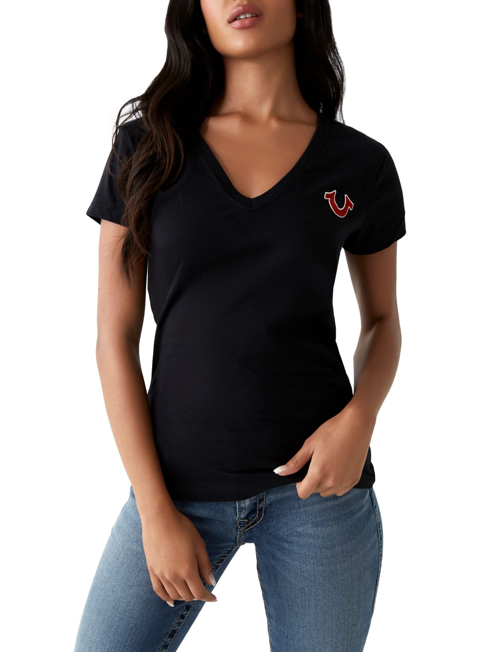 TRUE RELIGIONWomen's V-Neck Buddha Logo Tee