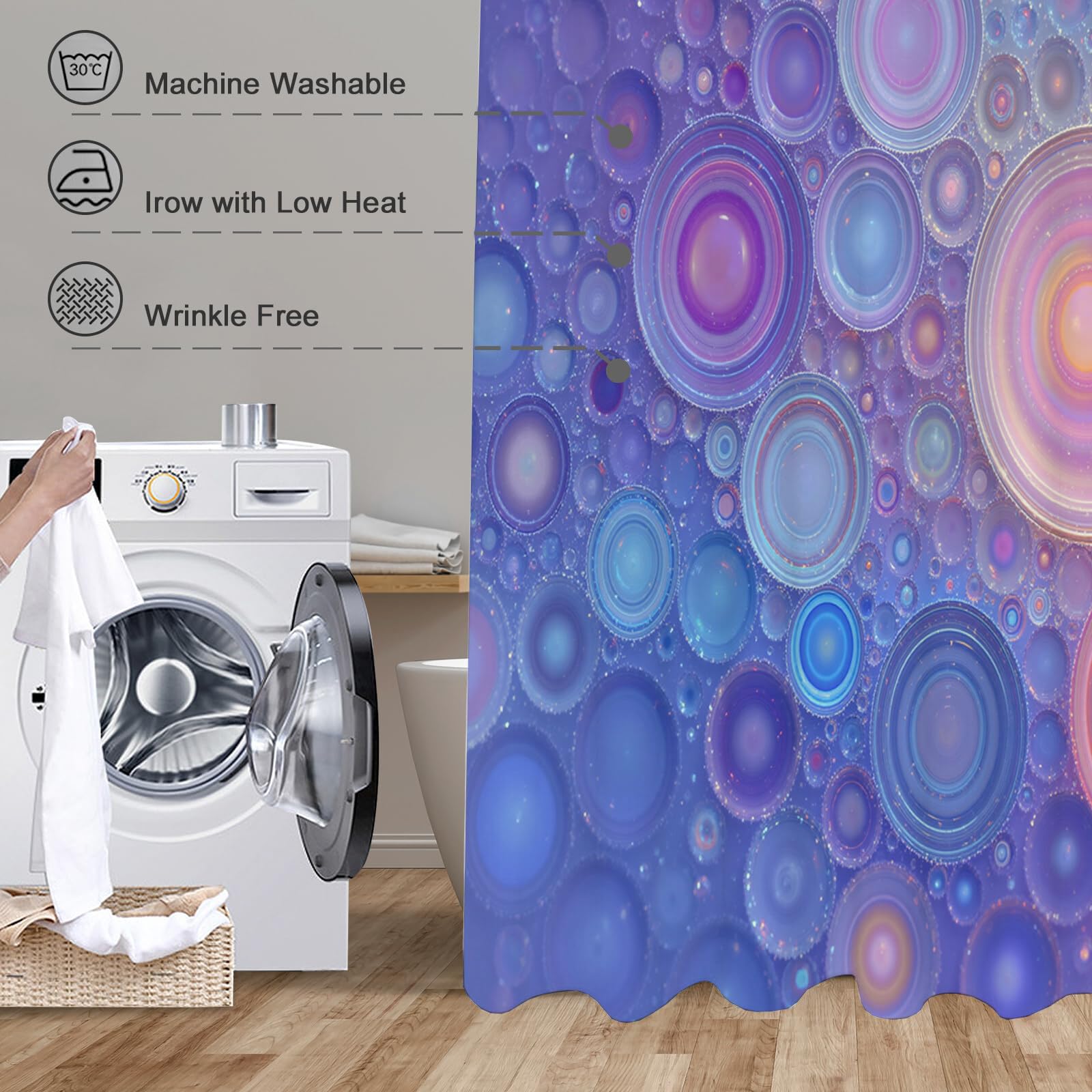 Rideau De Douche Cercle Dégradé Abstrait Moderne Tissu Imperméable Lavable avec Crochets Anti Moisissure en Polyester Rideau Douche pour Salle De Bain