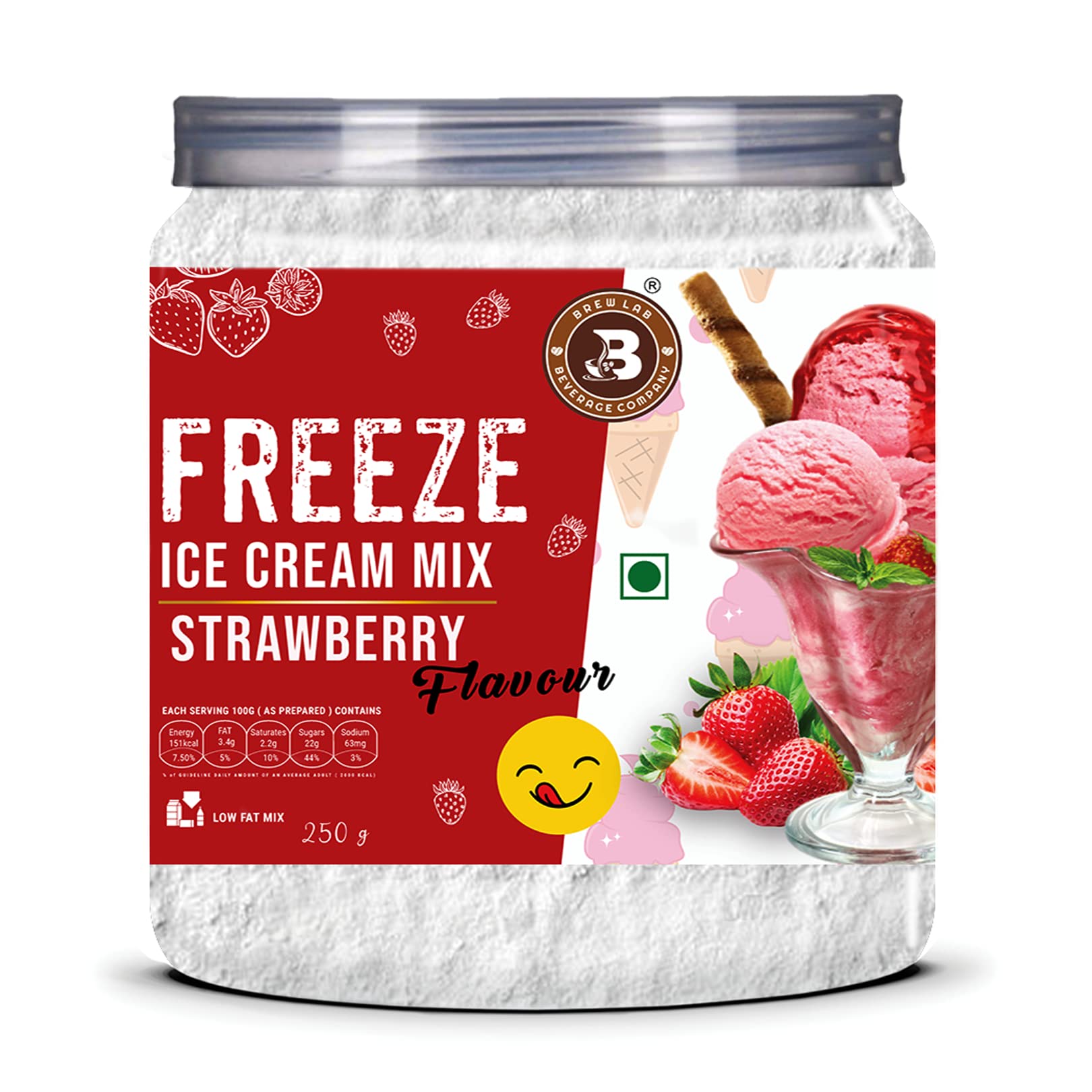 Brew Lab Instant Strawberry Freeze Ice cream Mix Powder | Easy To Make | Ready To Eat 250 gm