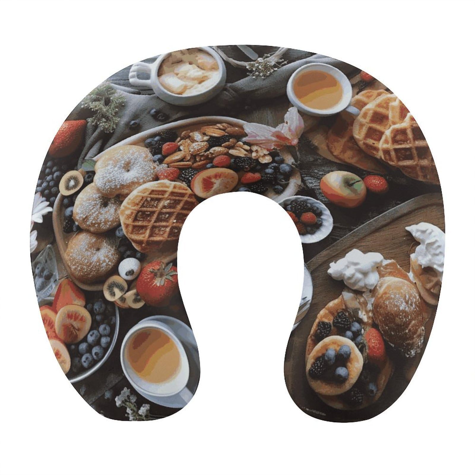MUSM Beautiful Breakfast Travel Pillow for Sleeping Comfortable Portable U Shaped Pillows for Airplane Car Train Lightweight Memory Foam Neck Pillow for Home Office Travelling