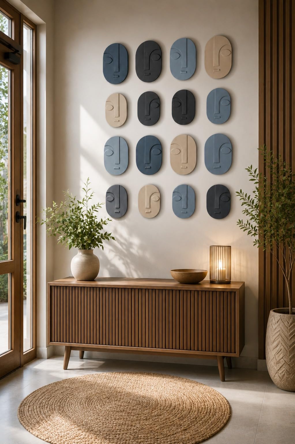 AxuraVist Premium 3D Abstract Face Wall Decor Set of 16 | Modern MDF Wall Art Panels | Scandinavian Minimalist Living Room Bedroom Office Wall Decoration | Easy DIY Installation | Multicolor 78 X 60 cm-picture-19
