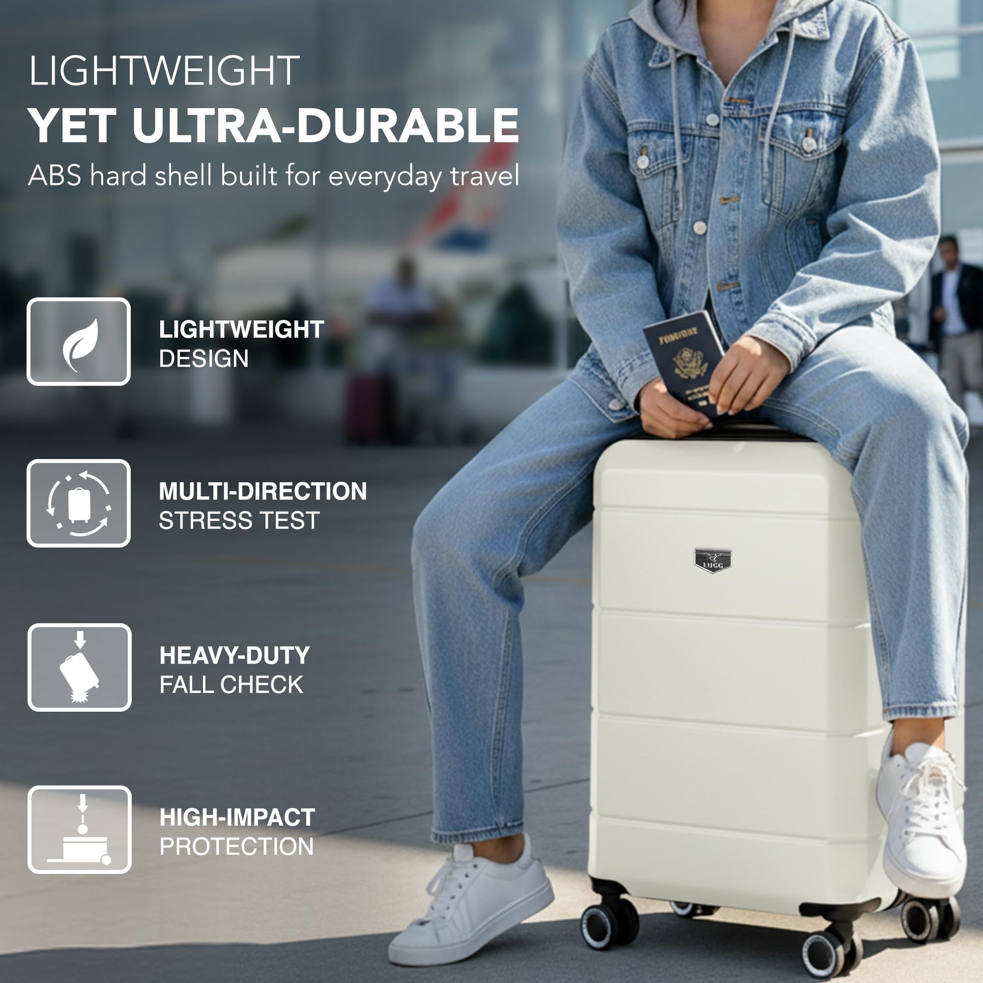 LUGG - Jetset 40cm Suitcase - 40x30x20cm- Ryanair Compatible - Underseat Size - Hard Shell ABS - Spinner & Removable Wheels - Lightweight Travel Luggage- Cream/Brown — view 105