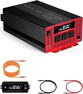 2000W Power Inverter Pure Sine Wave 12V DC to 110V 120V AC Converter, 4000W Peak Power Car Inverter with 3 AC Outlets,2 USB & Type-C,Remote Control LCD Display for Truck, RV, Vehicles, Solar Off-Grid