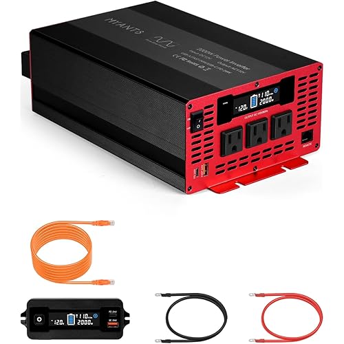2000W Power Inverter Pure Sine Wave 12V DC to 110V 120V AC Converter, 4000W Peak Power Car Inverter with 3 AC Outlets,2 USB & Type-C,Remote Control LCD Display for Truck, RV, Vehicles, Solar Off-Grid