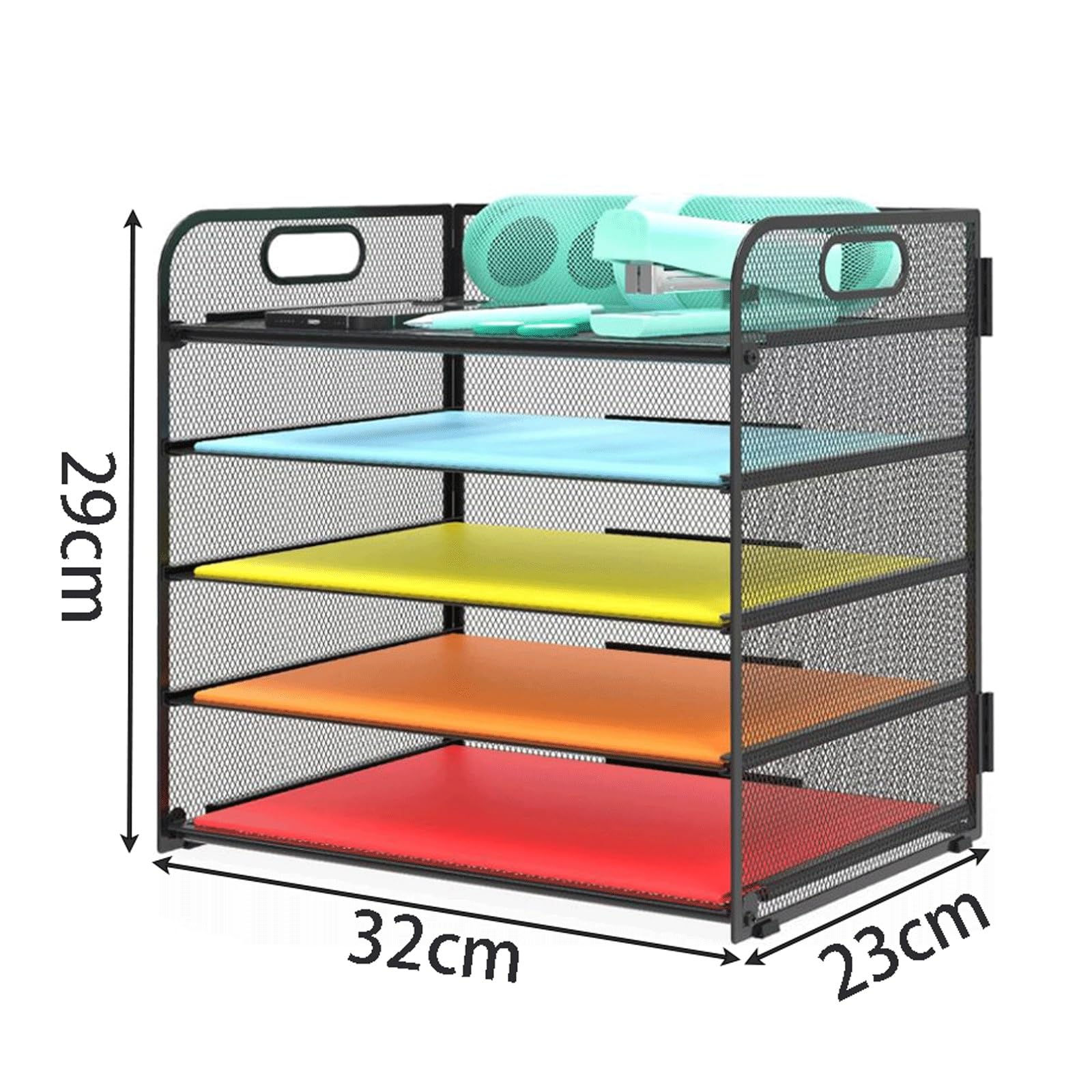 Organizador de escritorio de malla, Organizador de Bandeja de Archivos, Carpetas A4, Cartas, Papel, Bandeja organizadora de Escritorio de Metal(Blue,5-tier)
