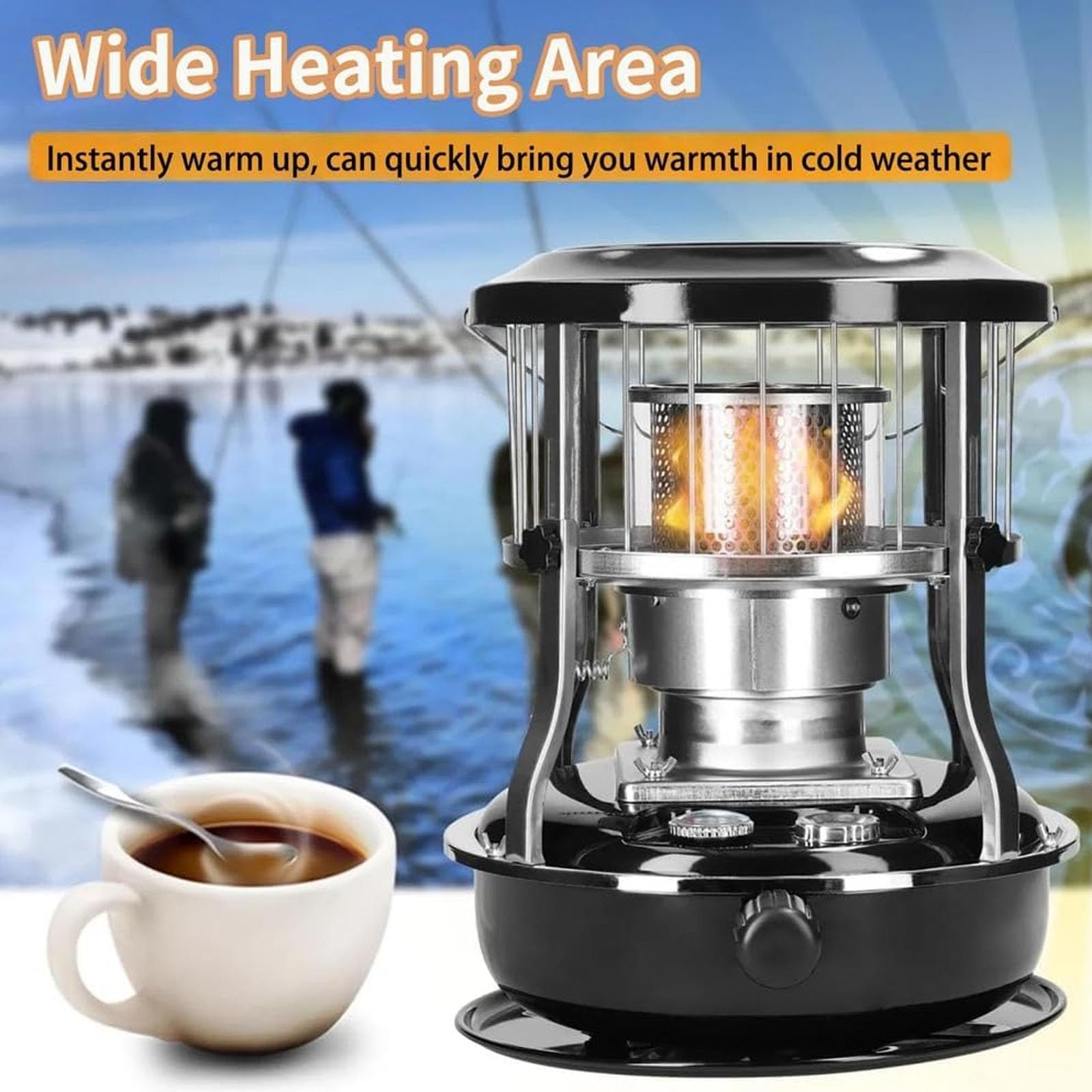 Calentador De Parafina De 2600 W, Estufa De Queroseno Para Exteriores Con Altura Ajustable, Calentador De Aceite Giratorio De 360° Para Camping, Para Emergencias, Camping Y Garaje.,Black