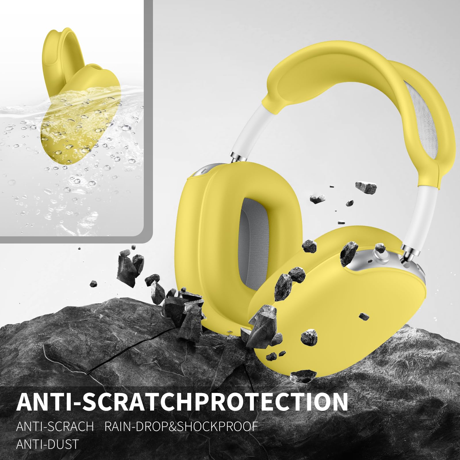 Maxjoy Funda para AirPods Max, funda de silicona suave para los oídos, funda para auriculares AirPods Max, accesorios antiarañazos, funda protectora para Apple AirPods Max, color amarillo claro
