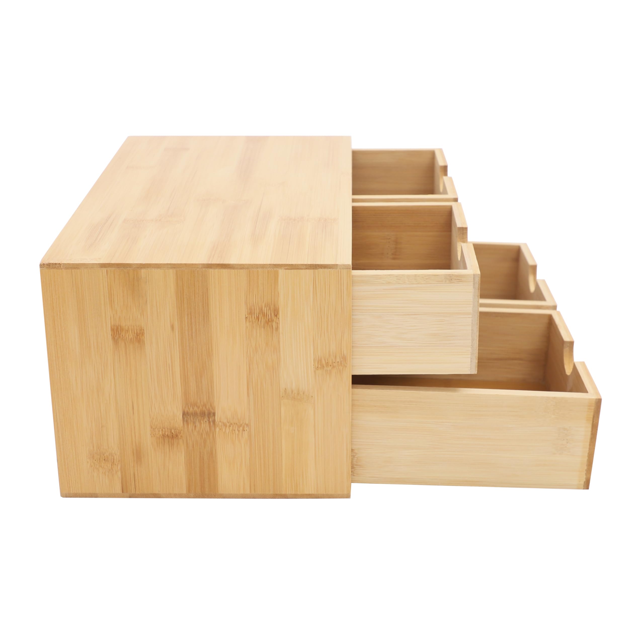 Organizer da scrivania con 4 cassetti, in legno di bambù, organizer da scrivania per riporre cosmetici, libri, lettere, 33 x 19 x 16 cm