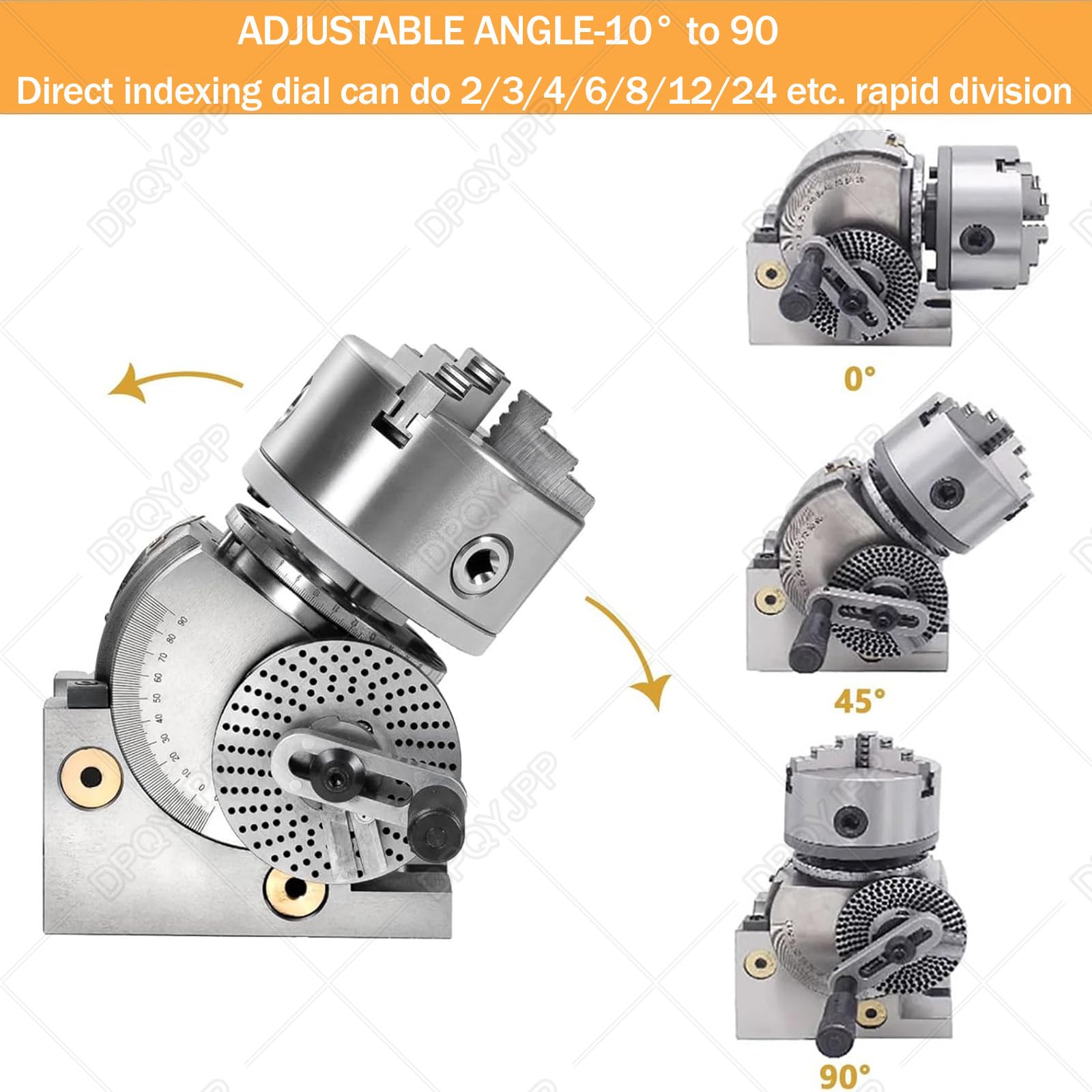Ensemble fraisage à tête diviseuse 4 po/5 po/6 po avec mandrin à 3 Mors et Contre-Pointe - Comprend mandrins 100 mm, 125 mm, 160 mm pour fraiseuses, rectifieuses perceuses 5in/125mmchuck