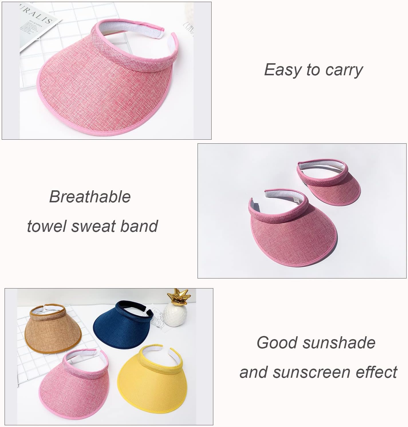 Cloth Covered Slip-On Visor for Women, Adjustable Cap Sports Sun Visors for Men - Image 6