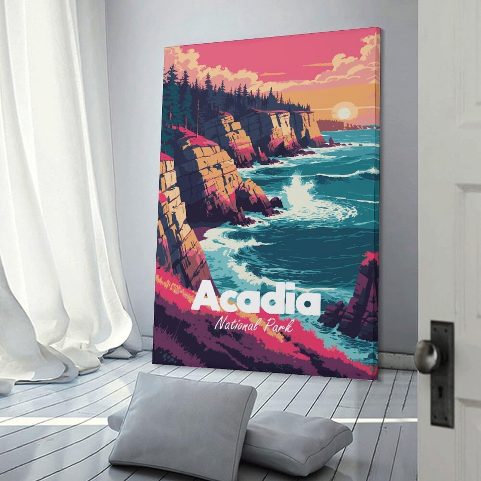 Junmoney Acadia National Park Coastal Landscape Art Room Decor Wall Art, 12x18inch(30x45cm), for Office, Study Or Home Workspace, A Smart Decor Choice for Study Walls