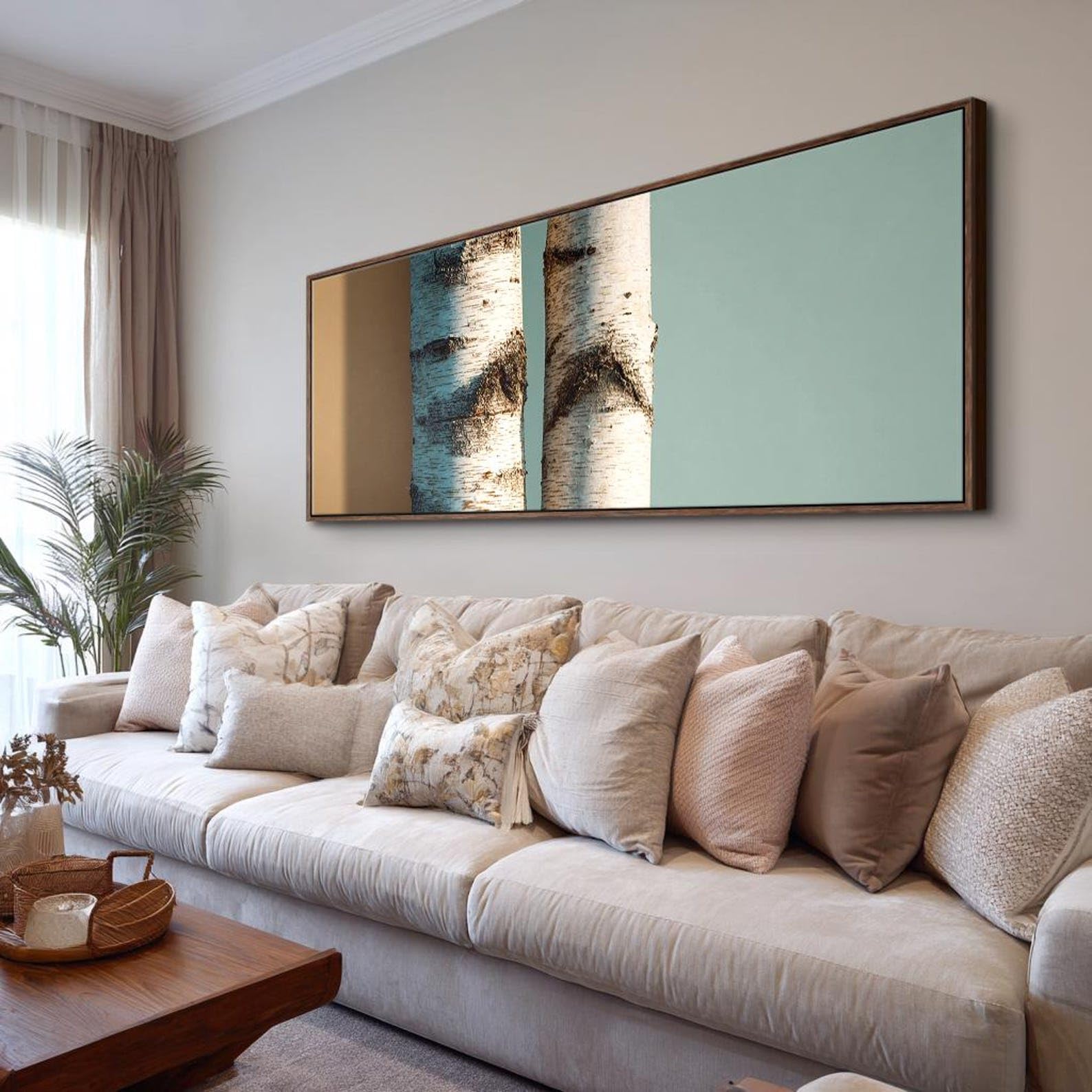 XBTYKPB Narrow Horizontal Canvas Painting, Abstract Modern Art, Wide Birch Tree Scene, Tree, Leaves, Texture, Framed Room Decor(60x180cm/Frameless)