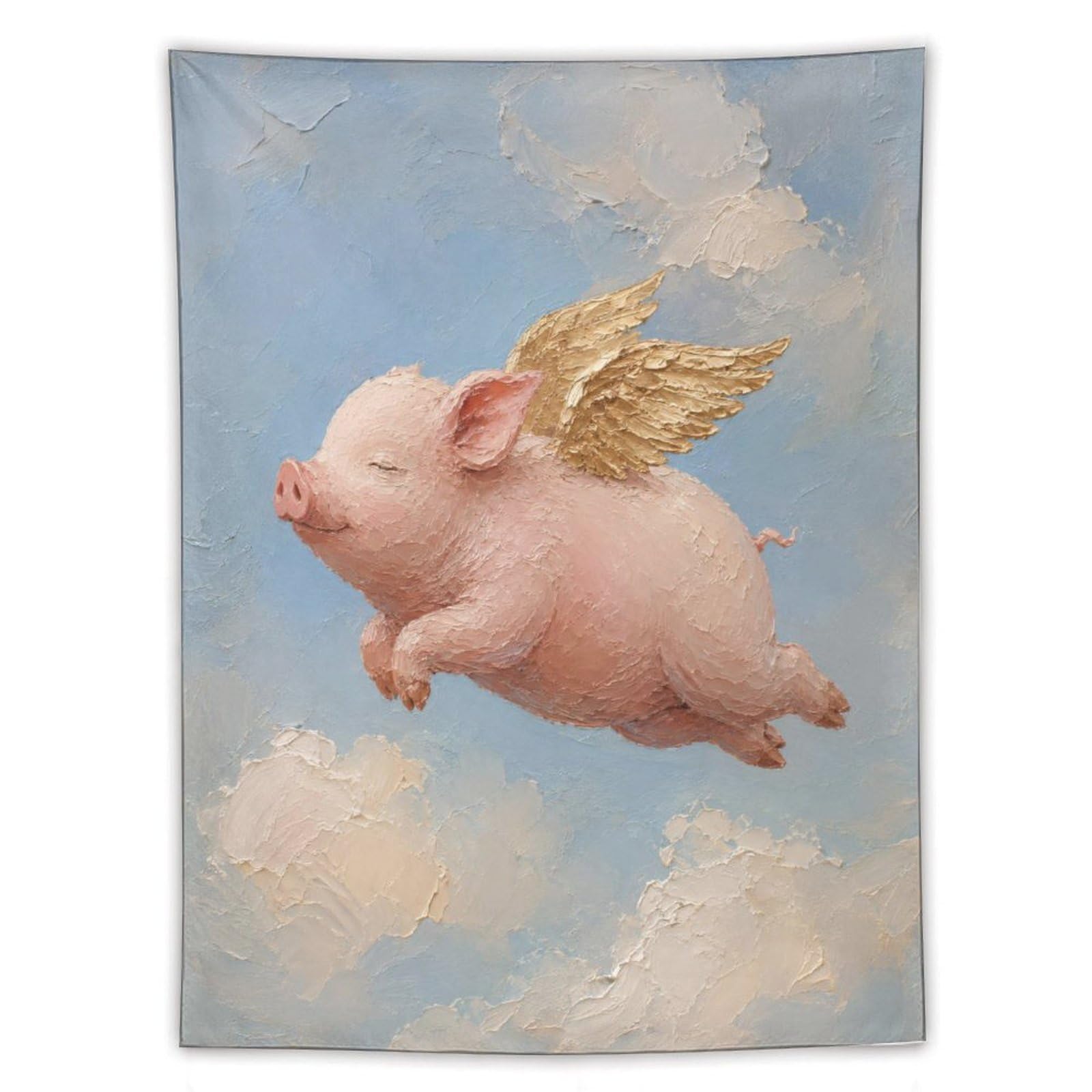 H3B8U2Y5 Flying Pig Golden Wings Wall Tapestry, Playful Fantasy