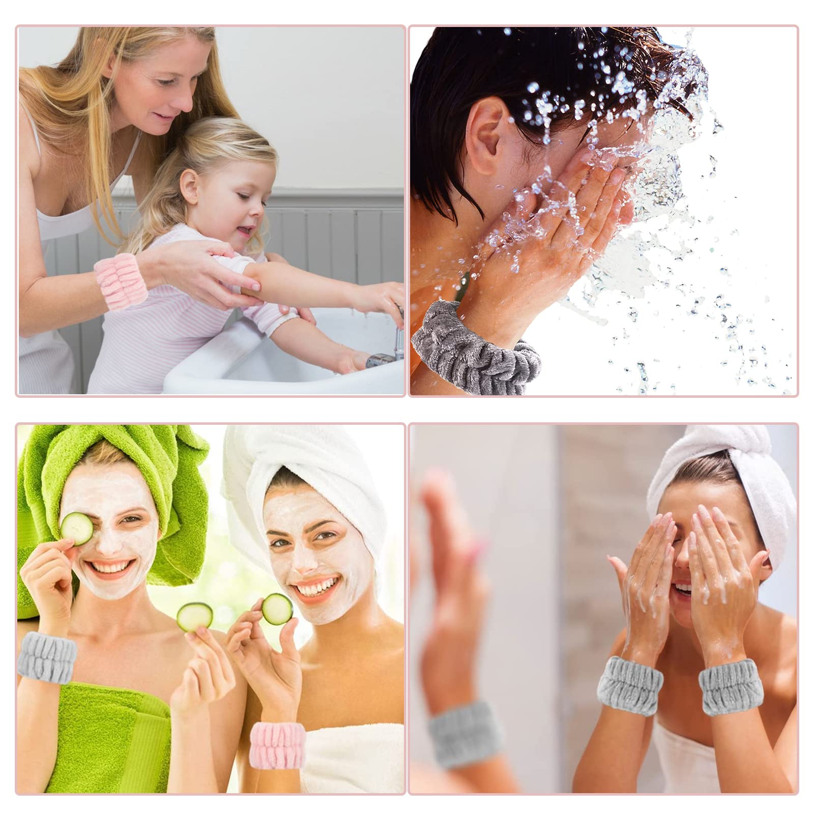 4 panni da polso da donna per lavare il viso, in microfibra, per il lavaggio del viso, braccialetti assorbenti