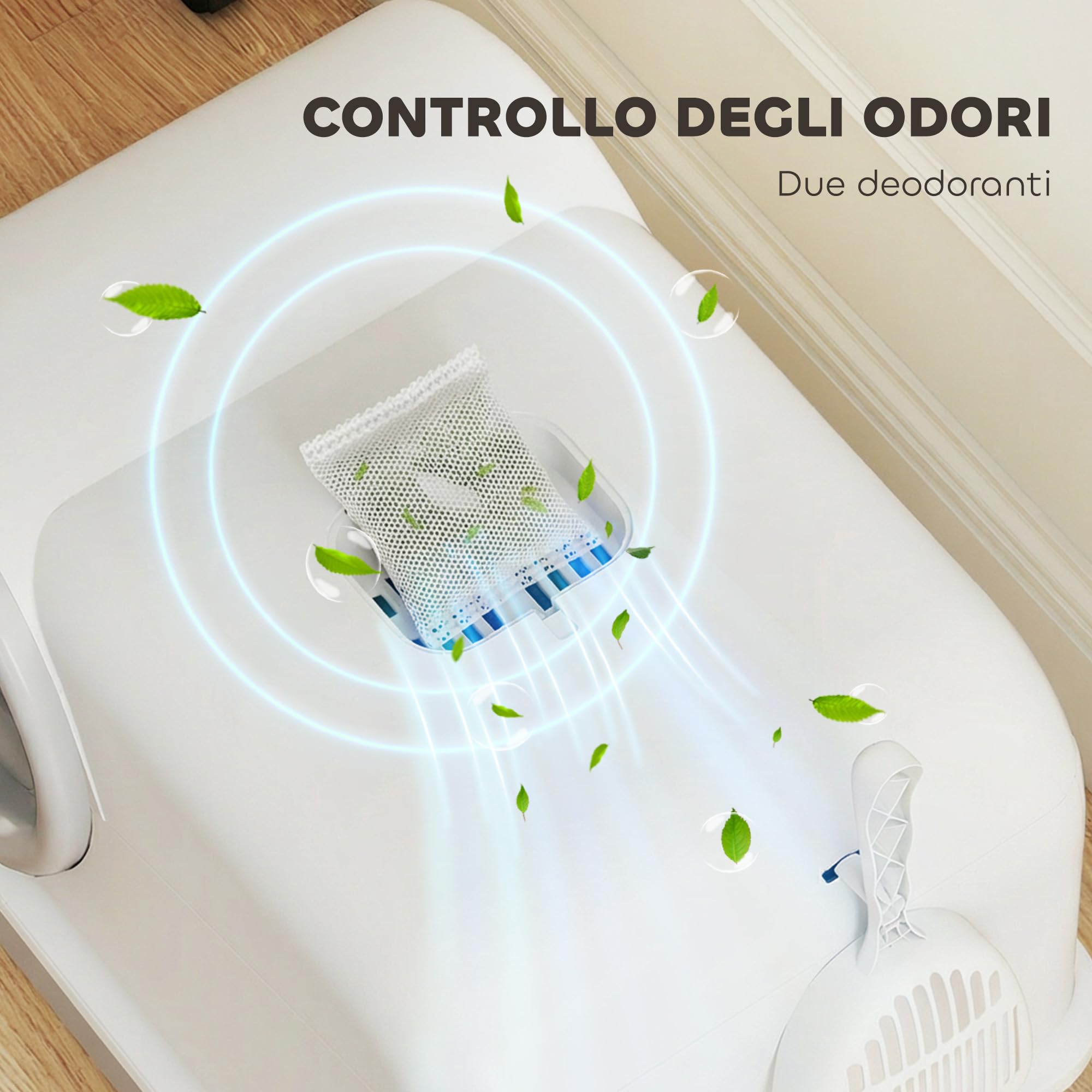PawHut Lettiera per Gatti con Coperchio, Facile da Pulire, Bianco e Grigio | Toilette per Gatti, Vassoio con Paletta, Sacchetti Deodoranti