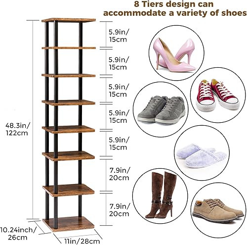 Miniatura 2 de Zapatero de esquina para entrada, estante estrecho de madera negra, pequeño y alto, de pie, se monta fácilmente