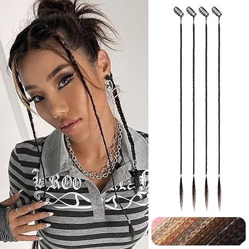 REECHO Extensiones de cabello trenzado con clip, 4 extensiones de trenzas de bebé de 22 pulgadas de largo, extensiones sintéticas suaves naturales