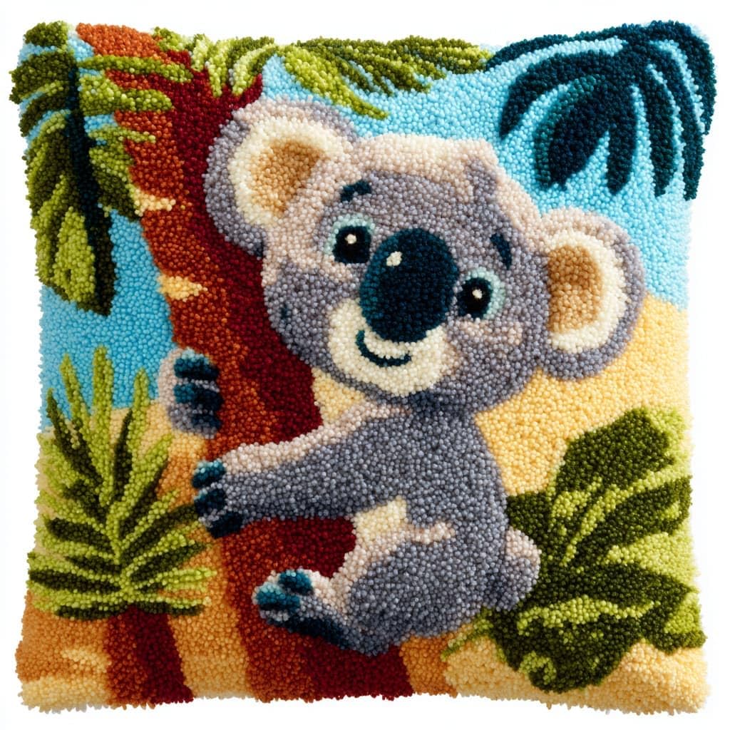 Taxpy Latch Hook Pillow Kits, Koala Pillowcase with Preprinted Throw Pillow Crochet Yarns Knitted Latch Hooking Cushion for Home Sofa 17x17inch