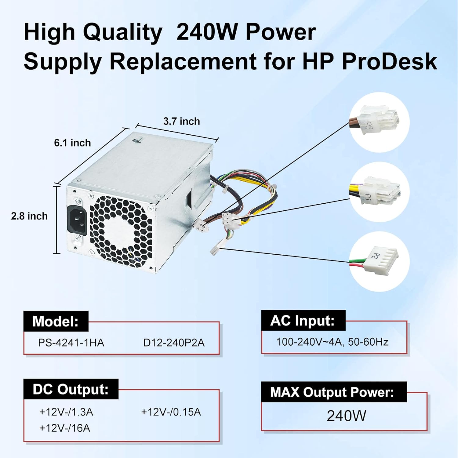 LXun Upgraded PS-4241-1HA 240W 702307-001 Power Supply Compatible with for HP ProDesk 400 600 800 G1 G2 SFF, 702307-001,702307-002, 751884-001, 751886-001 240watts hp 240w Power Supply