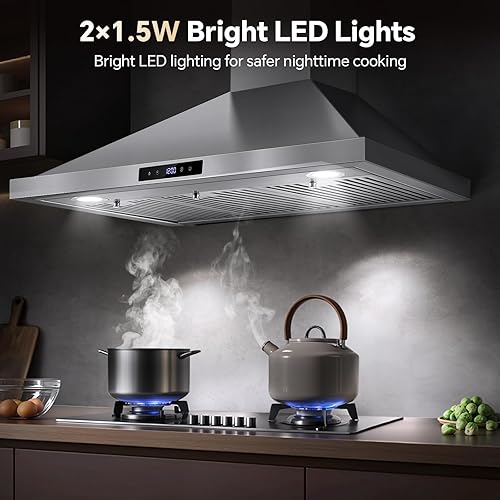 Miniatura 6 de Tieasy Campana extractora de 36 pulgadas para montaje en pared, 700 CFM con conducto convertible sin conductosconductos, control táctil, filtros