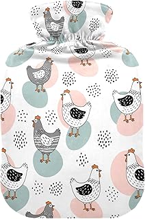 Hot Water Bottle with Cover White Chickens Pattern Hot Water Bag for Pain Relief Hot Pack Large Heat Packs for Hand Feet Warmer Cramps Neck Shoulder Pain 2L