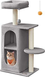 Feandrea Kratzbaum klein, Katzenbaum mit 2 Höhlen, Kratzstämme, für Mehrkatzenhaushalte, Kätzchen, hellgrau PCT005G01 product image