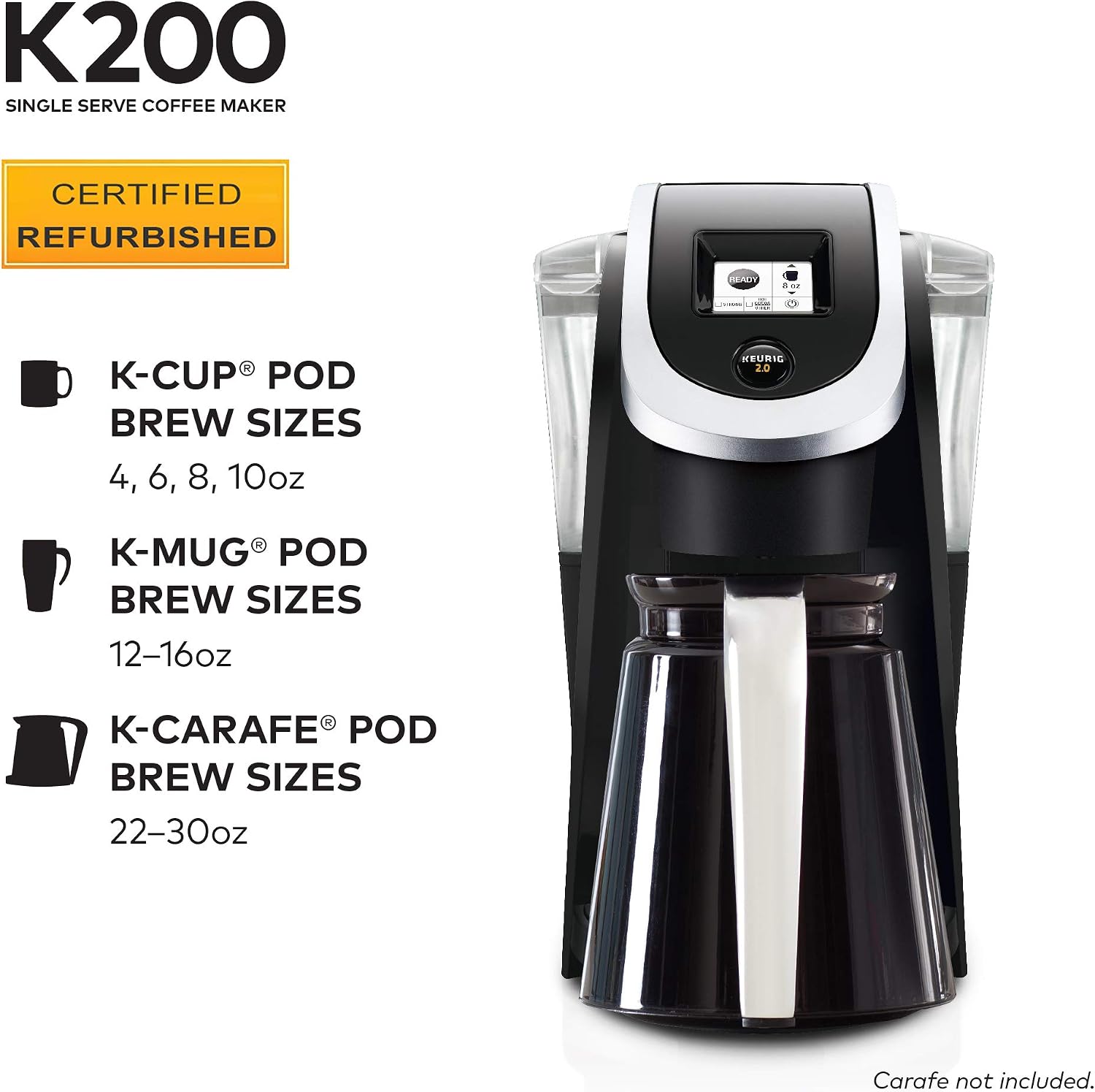 Keurig K200 Coffee Maker, Single Serve K-Cup Pod Coffee Brewer, With Strength Control, Black (Renewed)