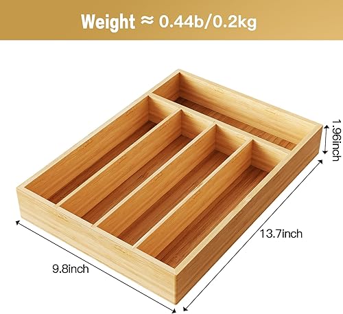 Miniatura 5 de Organizador de cajones de cocina de bambú, organizador de cubiertos para cajones de cocina, bandeja de utensilios y almacenamiento de cubiertos para