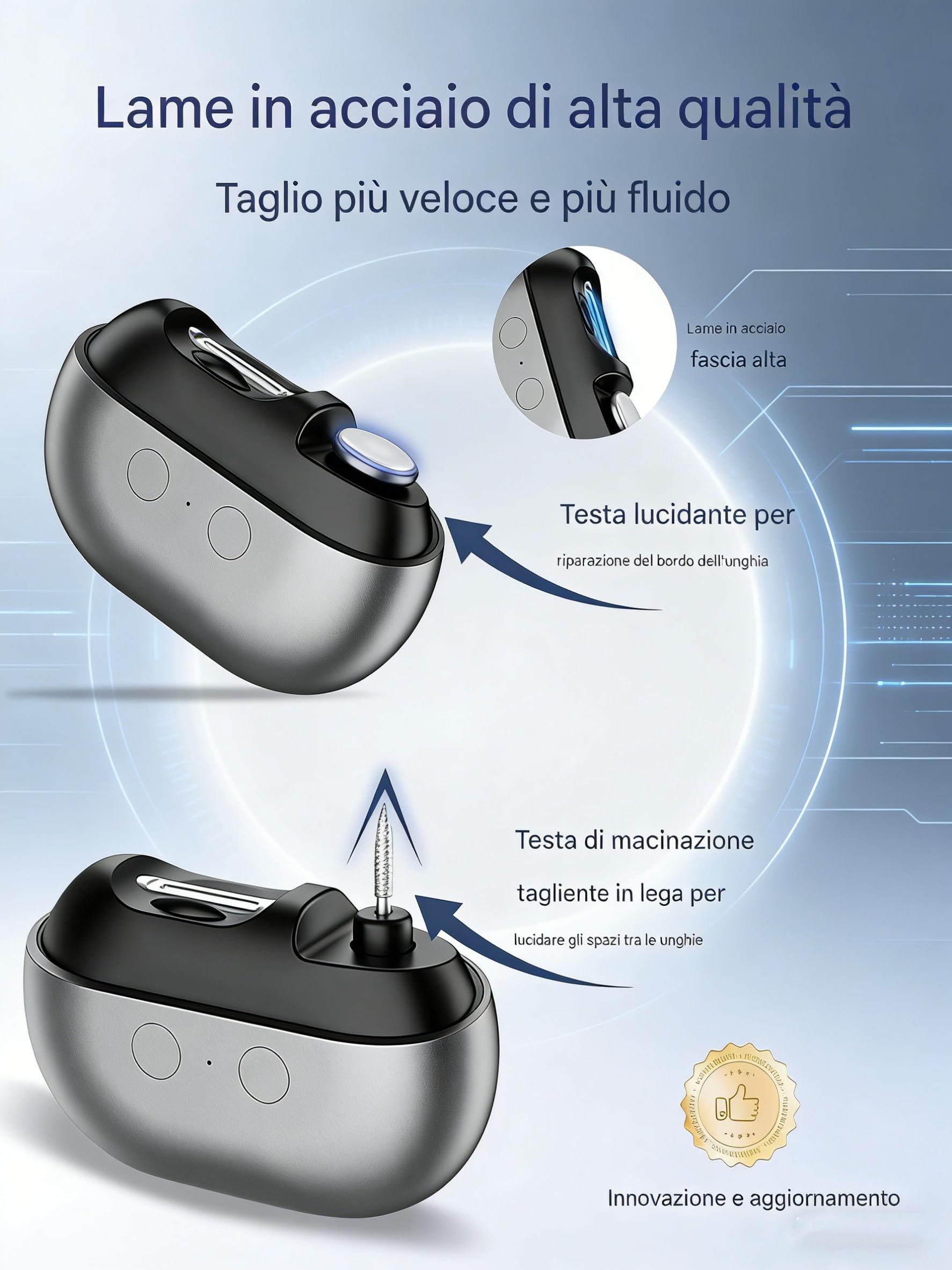 Taglia Unghie Elettrico Uomo, Tagliaunghie Elettrico Mani E Piedi, Con Luce LED, Con Taglio Di Precisione, Smerigliatrice Ricaricabile Intelligente, Per Cura E Lucidatura Di Unghie (A)