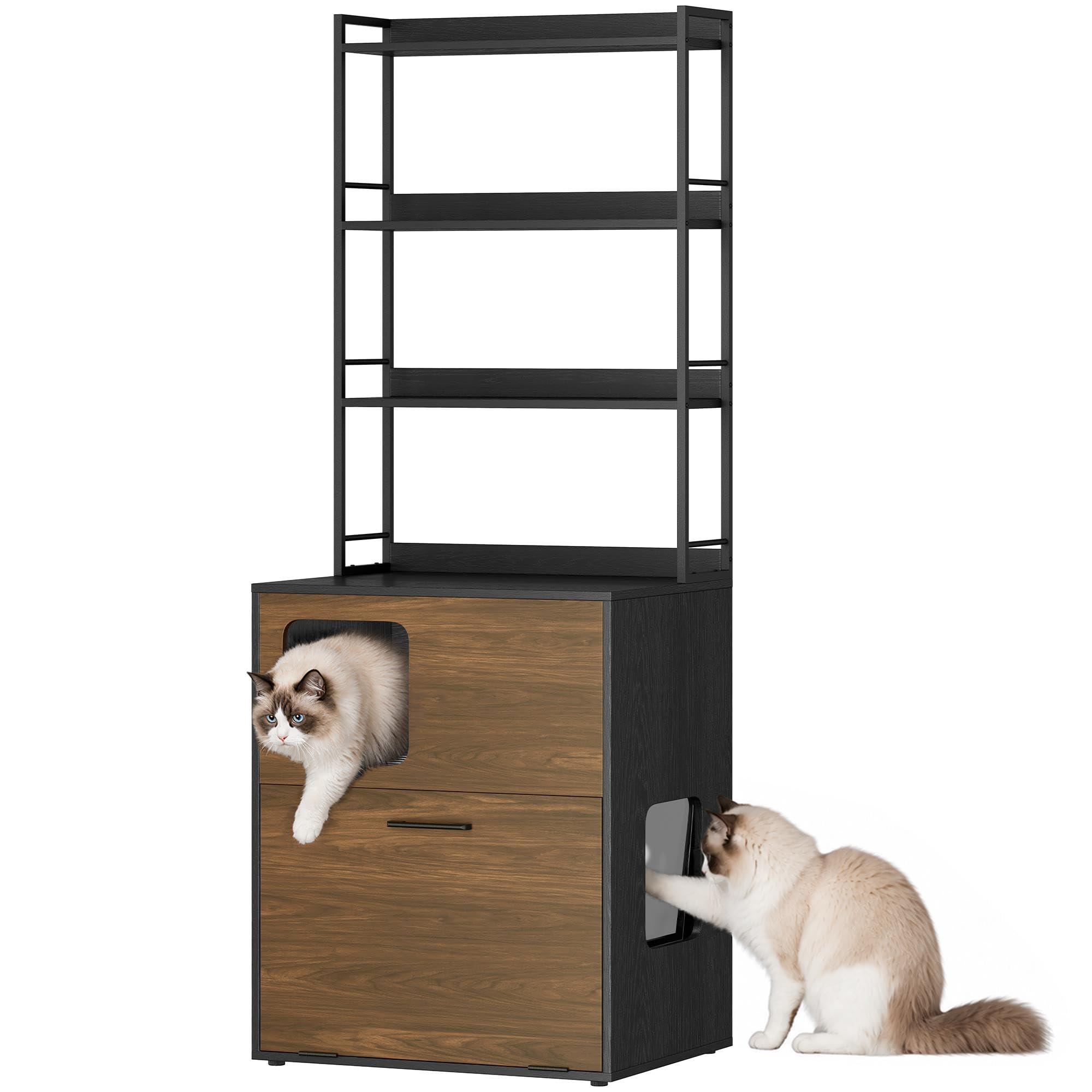 Yaheetech Cat Litter Box Enclosure with Litter Catching Platform & Shelves