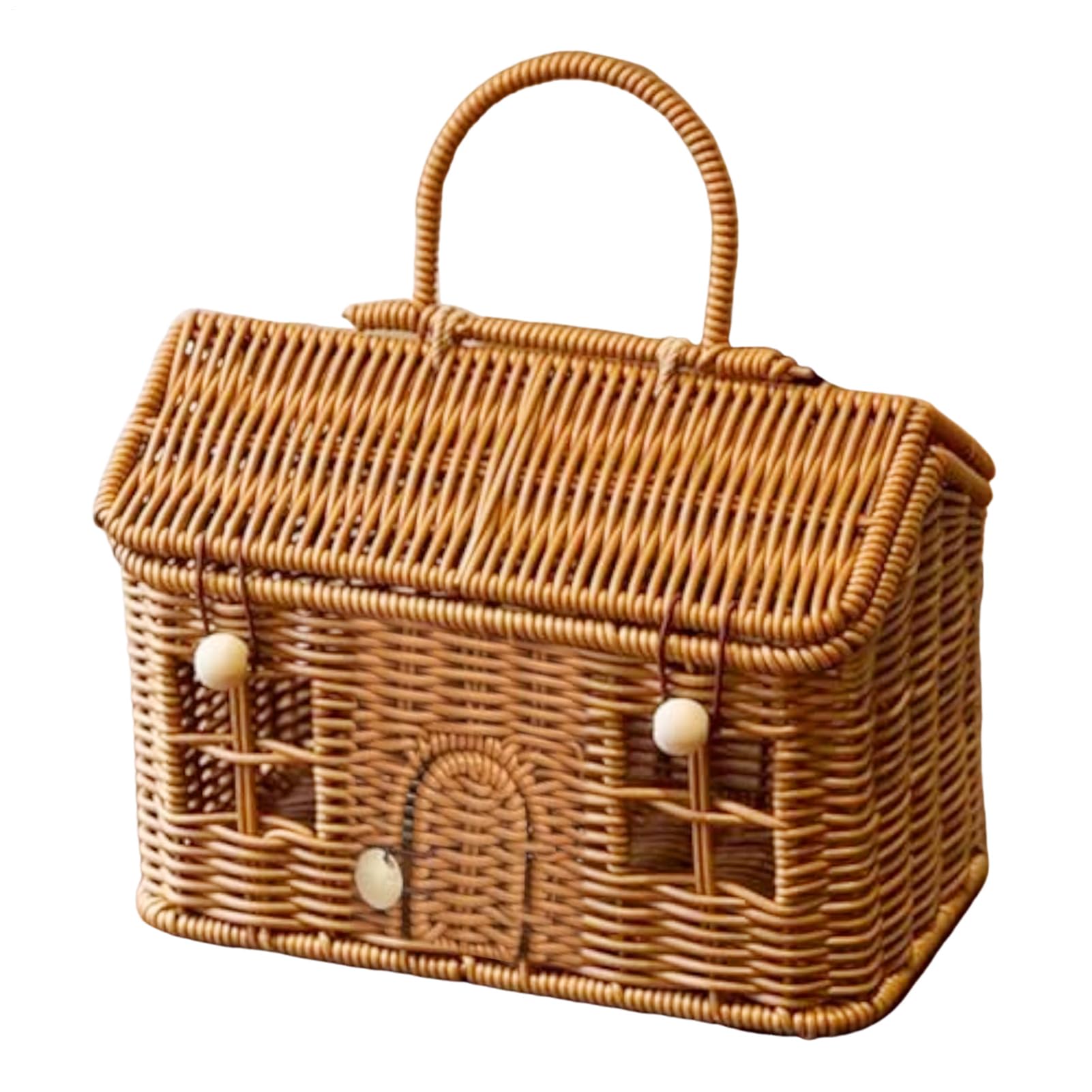 Cestas de mimbre para almacenamiento, decoración rústica para el hogar, portátil, cesta de almacenamiento de juguetes tejida a mano con tapa, para baño, lavandería, habitación infantil