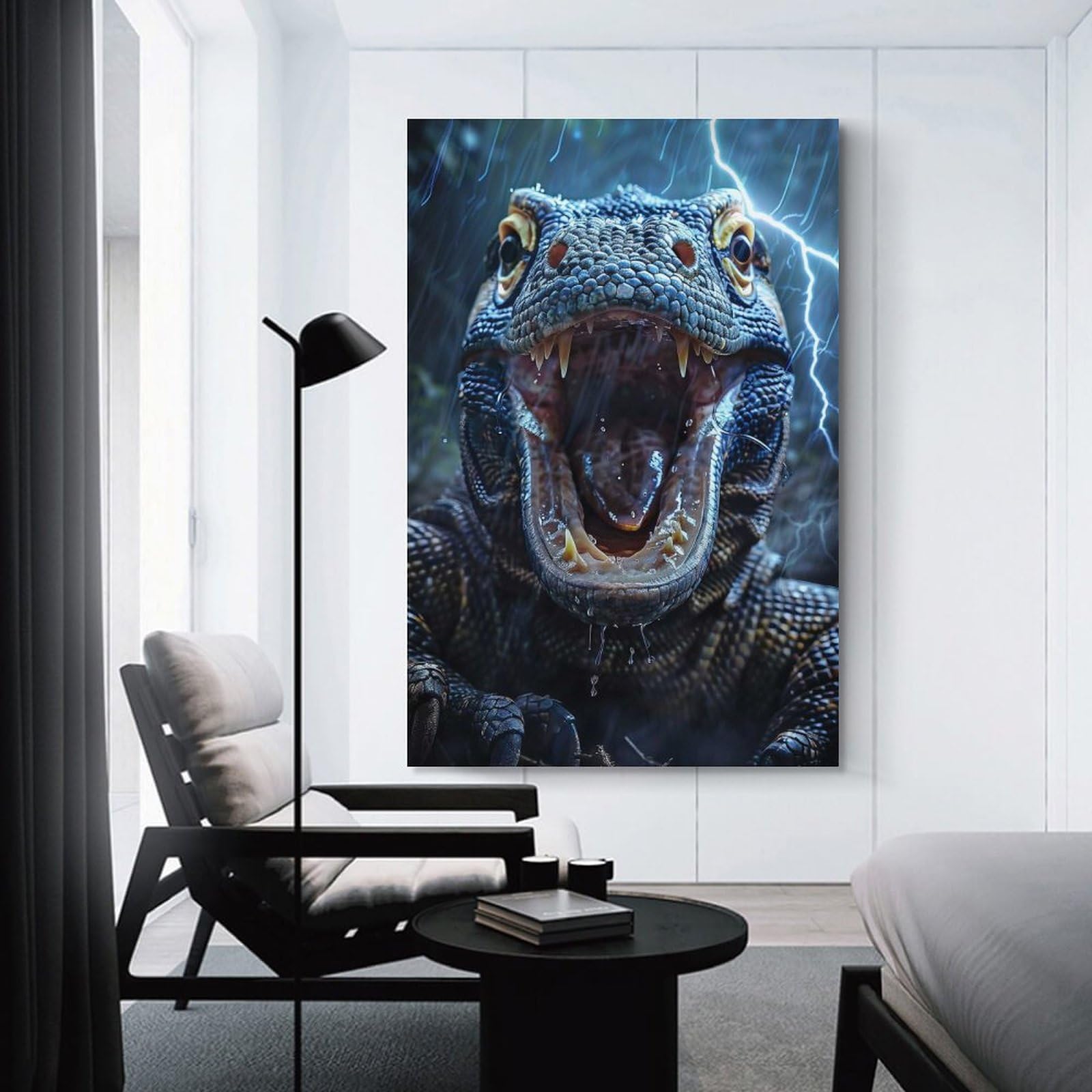 Junmoney Decorative Wall Artwork Komodo Dragon Lightning, 24x36inch(60x90cm), for Lounge, Bedroom Or Personal Spaces, Gift Idea for Housewarming And Birthdays