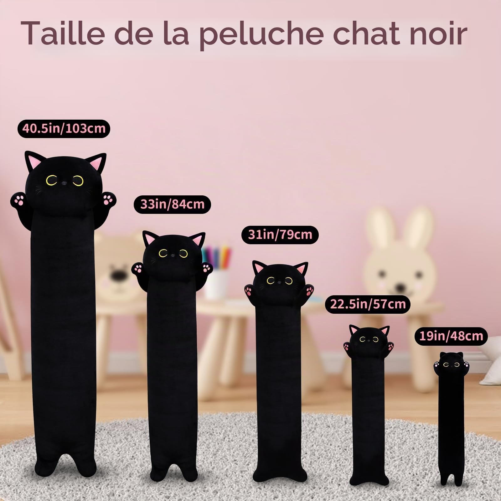 Coussin en peluche chat long 90 cm - Long chat - Jouet en peluche kawaii - Cadeau pour amis et enfants