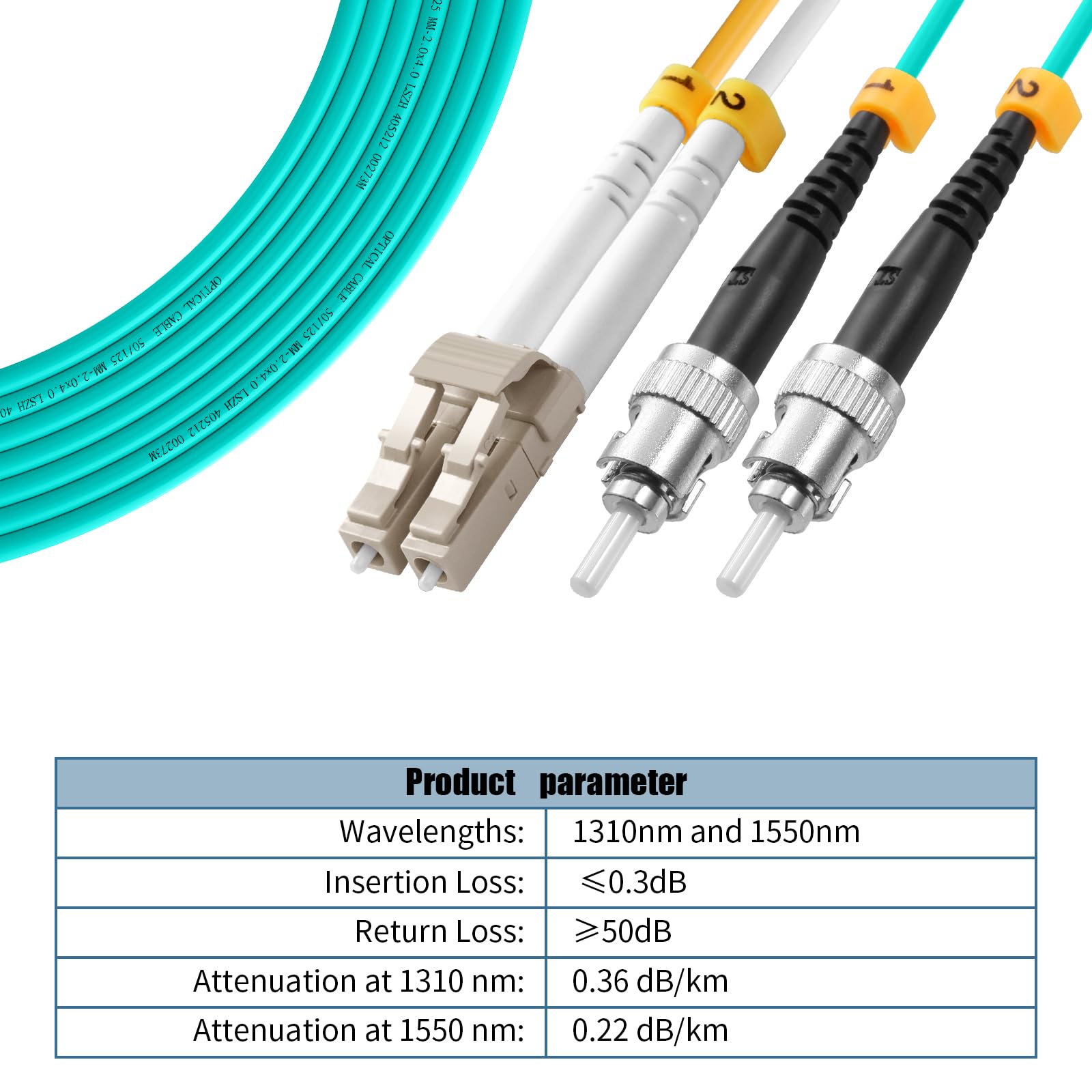 Lot de 5 câbles de raccordement en fibre optique multimode OM3 LC vers ST, cordon de raccordement optique duplex 50/125µm 10G/40G OD-2,0 mm LSZH -3 m