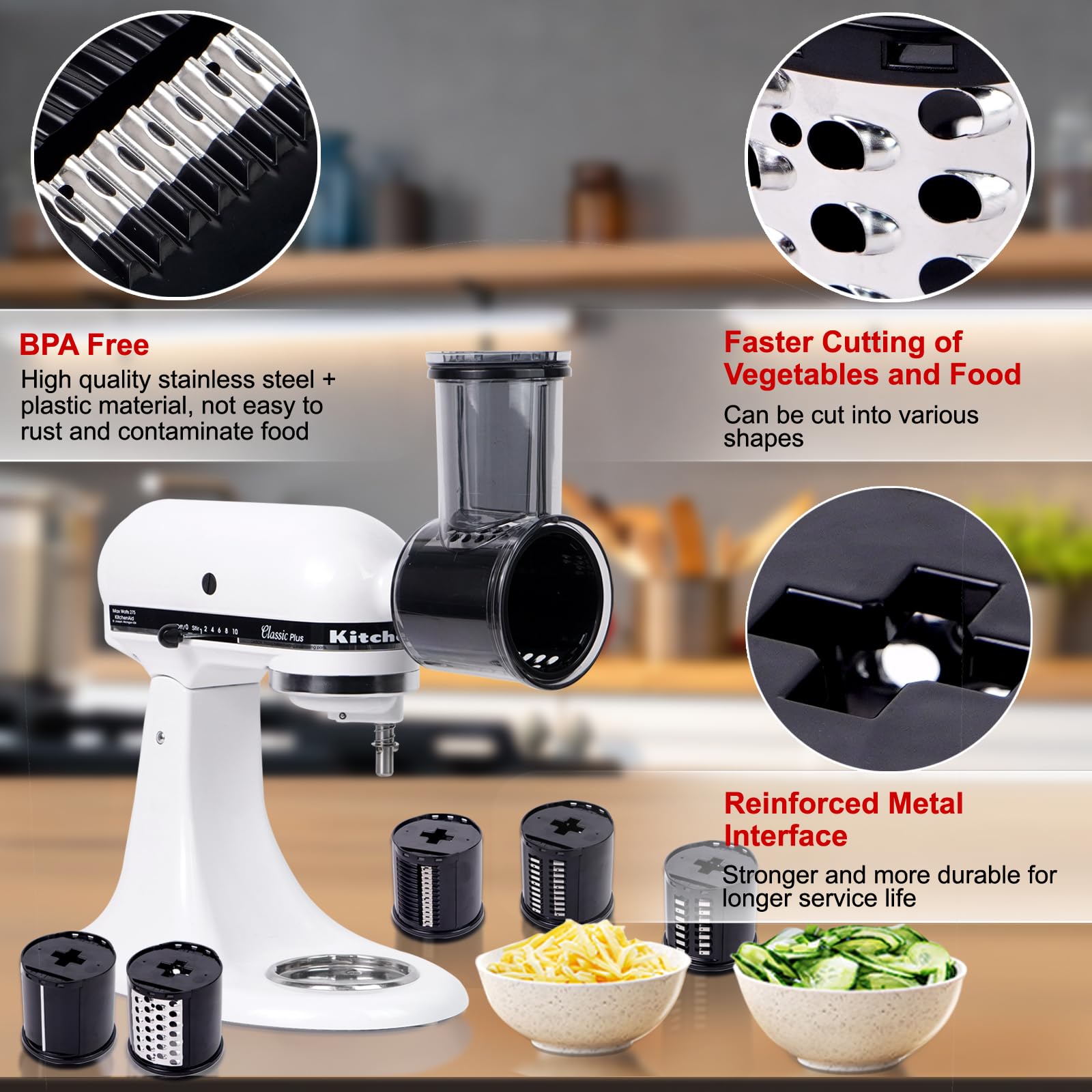Przystawka do krajalnicy/rozdrabniacza do miksera stojącego Kitchen Aid z 5 ostrzami, nasadka do tarki do sera, kompatybilna z akcesoriami do miksera Kitchen Aid