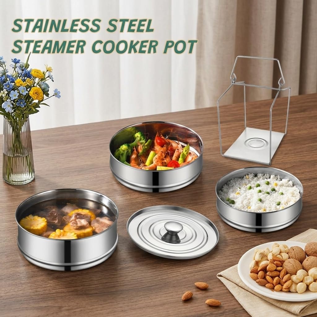 Stackable Stainless Steel Insert Pans, 6Qt Instant Pots Accessories 3 Tier Steamer Cooker Pot Set Cook Food Pressure Pot Accessories