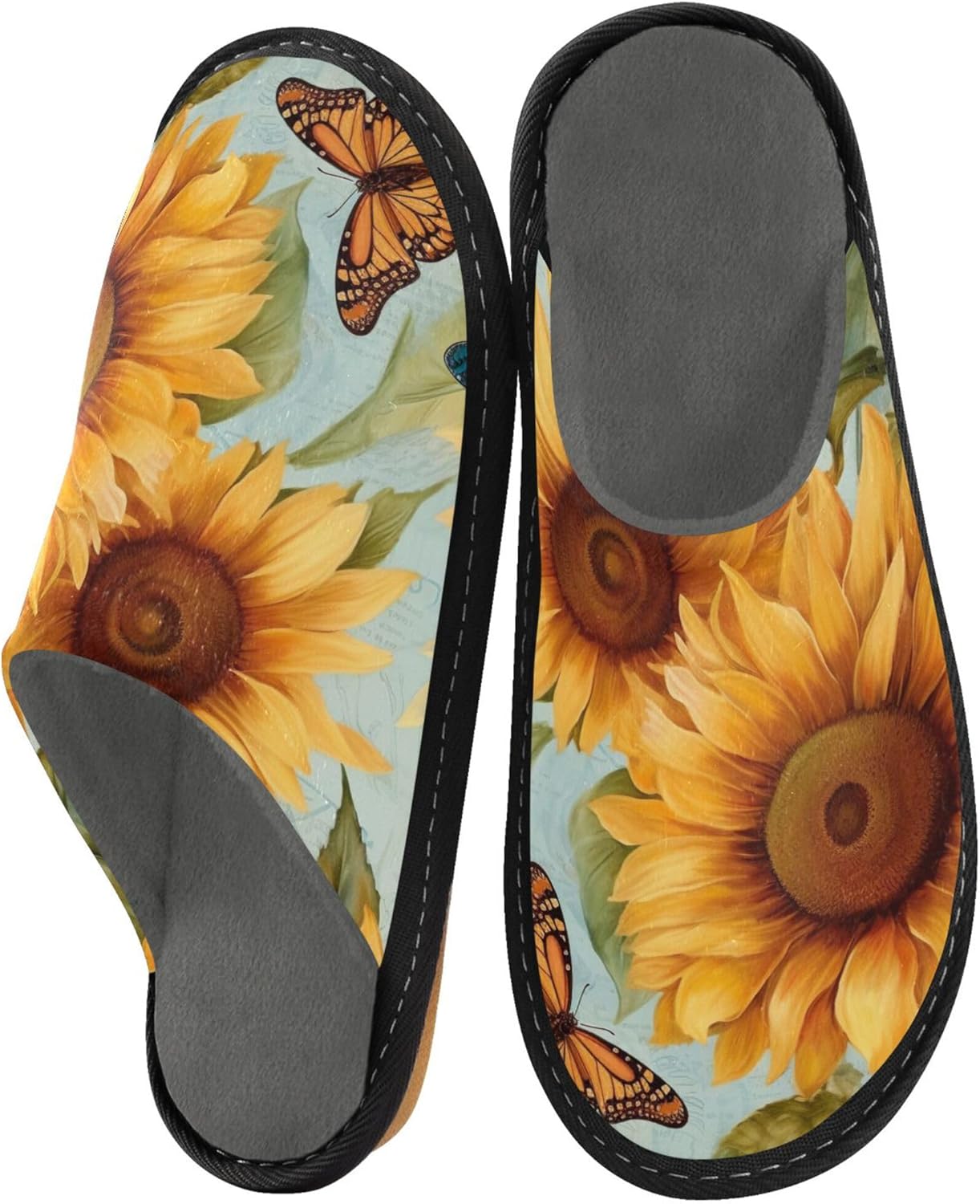 Sunflower Butterfly House Slippers – Cozy Fuzzy Slippers for Guests, Washable & Disposable, Perfect for Shoeless Home, Spa & Hotel Use A110392
