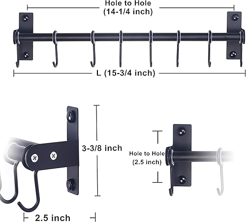 Miniatura 6 de Dseap Estante para ollas y sartenes con 8 ganchos, barras dobles, colgadores de ollas para cocina, montaje en pared, color negro