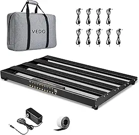 Peda lboard para Guitarra com Fonte de Alimentação Integrada, Feito em Alumínio Leve e Resistente, Inclui Saída USB, Maleta de Transporte, Adaptador e Cabos (55 * 34 * 10cm)