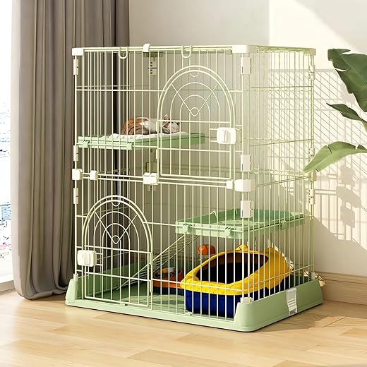 Cat Cage 2-Tier Indoor Cat Enclosure with Widen Bottom Buckle & Reinforced Locking Clamps DlY Cat Playpen for 1-2 Cats & Small Pets,30" Lx 20" W X 35" H (Green, Two-Tier35")