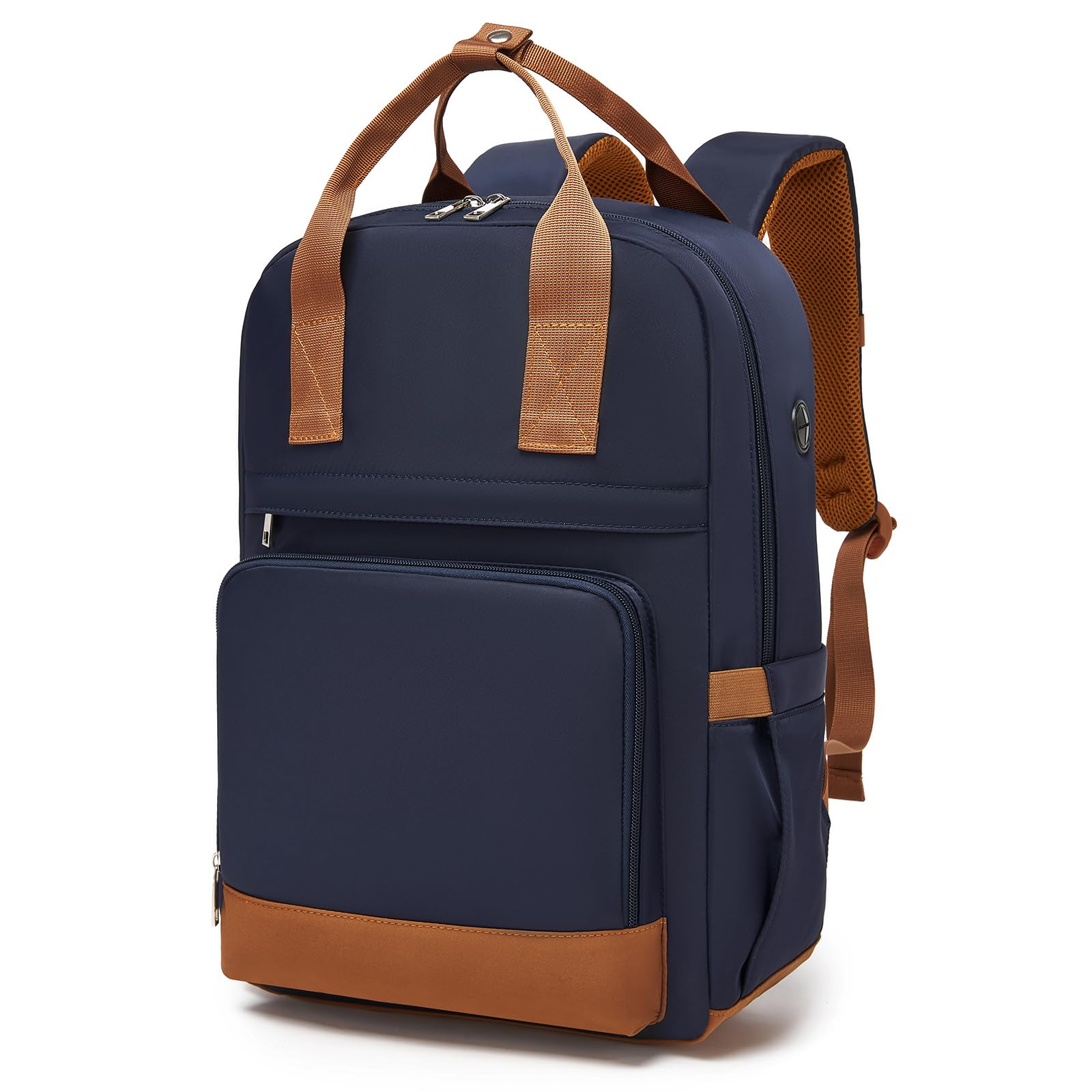 Kono Mochila para Ordenador Portátil 15,6 Pulgadas para Mujer, Elegante, Impermeable y Antirrobo de Gran Capacidad para Escuela, Universidad, Trabajo y Viaje (Azul oscuro/Marrón)