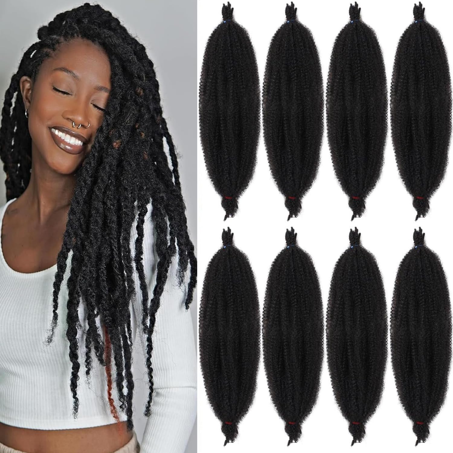 Mscat 10 Inch Pre-Separated Springy Afro Twist Hair 8 Packs Marley Twist Crochet Braiding Synthetic Hair Extensions (8 Strands/Pack,1B#)