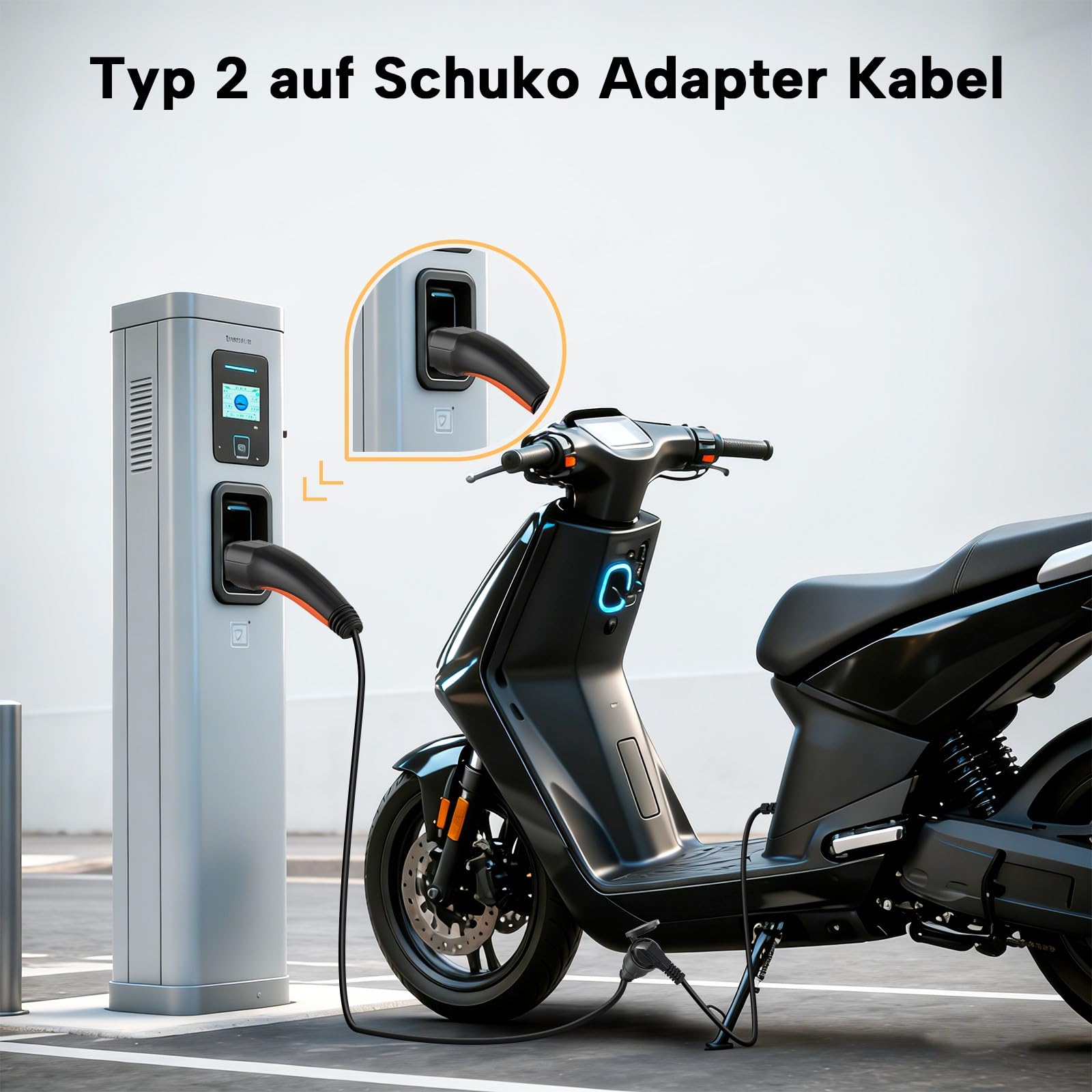 Typ 2 auf Schuko Adapter, 16A/1m, für Ladestationen oder Wallbox | Type 2 Entladeradapter für Elektrische Motorräder, E-Scooter und E-Bikes, 3,5 kW,Plug & Play, Tragetasche