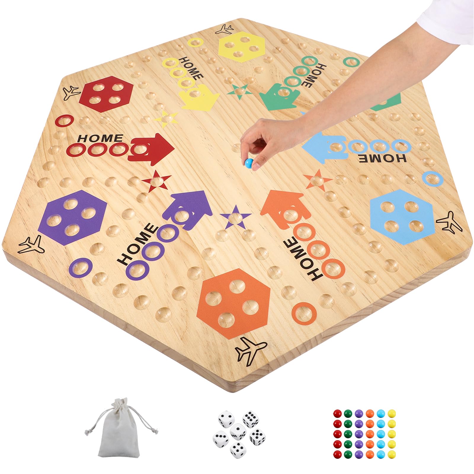 Medikaison Extra Large 23.6 Inches Wahoo Marble Board Game 4 and 6 Players 2 Sided Painted Thicken Wood Board Perfect Game for Family Friends Party