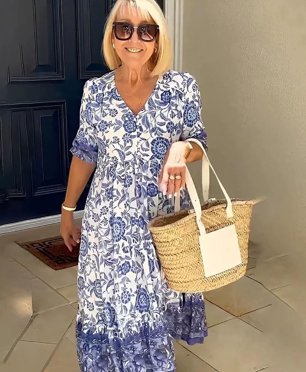 Hermosor Dresses Vestido Bohemio con Cuello en V para Mujer de Verano, Vestido Bohemio de Verano con Cuello en V, Vestido Goodies-Us