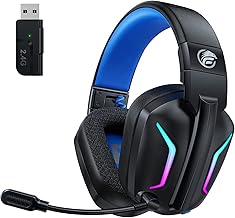 Fachixy FC-300 Gaming Headset mit Mikrofon, 2,4G Wireless Headset für PS5, PS4, PC, Switch, Mac, Surround Sound Faltbarer Bluetooth Gaming Kopfhörer kabellos mit LED Licht, Über 50H+ Akkulaufzeit