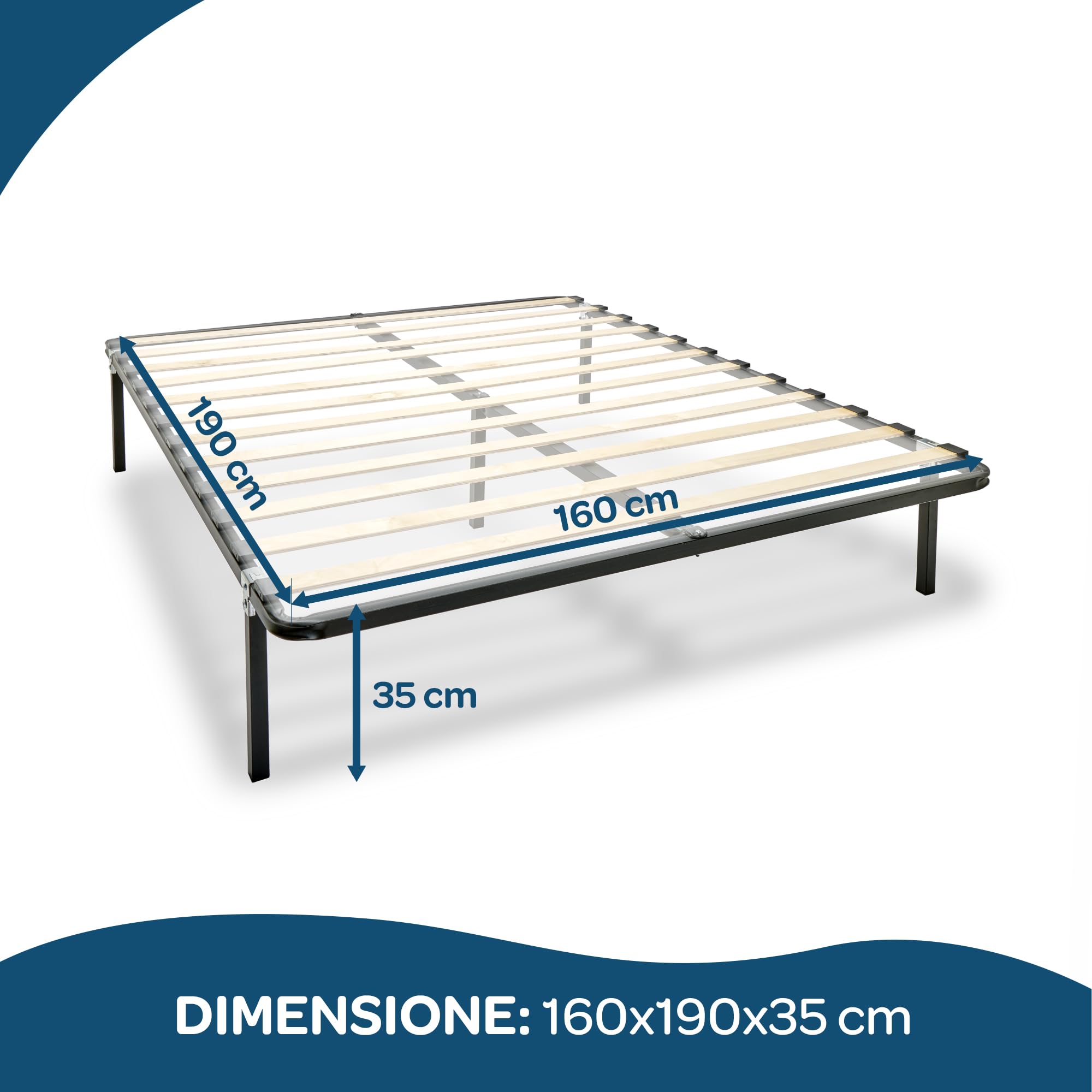 Rete Letto KAMAKIT Smontabile - Struttura Acciaio 40x30mm, Doghe Faggio, 160x190cm - Foto 4